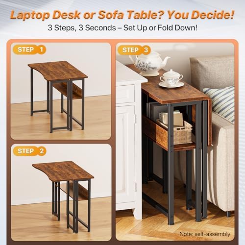 Huuger Folding Desk with Storage Shelf, 31.5 Inch Foldable Computer Table