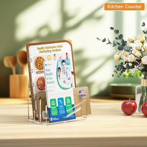 Beego Envelope and Mail Organizer Countertop - 3 Compartments Clear Acrylic Desk Organizer Letter Holder Desktop File Sorter Bill Document Folder Rack for Office, Home, School Desk Organization