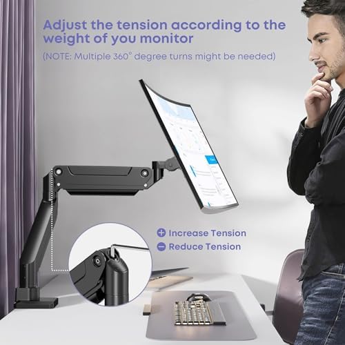 Heavy Duty Monitor Arm for Ultrawide Screens up to 49 inch and 39.6lbs, Premium Aluminum Single Desk Mount Stand with Gas Spring, VESA 75x75/100x100