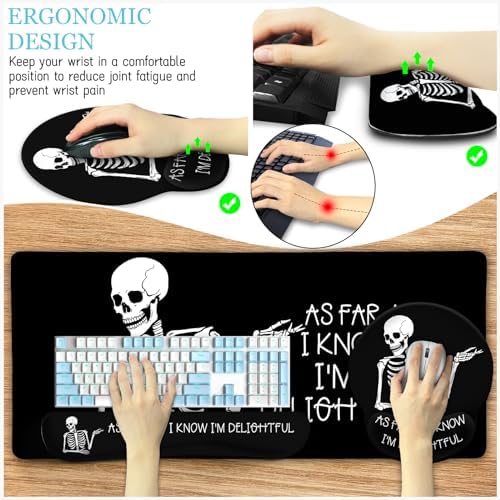LIMKRIAN Ergonomic Mouse Pad with Wrist Rest Desk Mat Set, Skeleton Decor