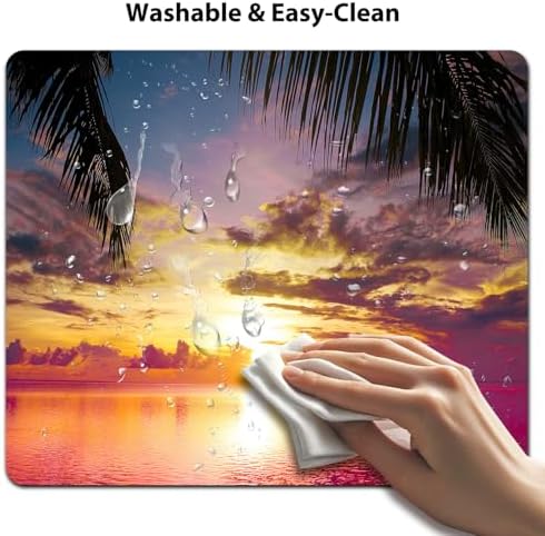 9.5x7.9 Inch Office/Gaming Mouse Pad, Tropical Paradise Serene Beach Sunset Over Ocean Palm Tree, Cute Anti-Slip Mat for Desk Decor