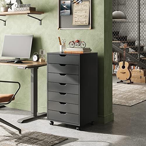 DEVAISE 7-Drawer Office File Cabinets, Mobile Craft Storage Cabinet, Black