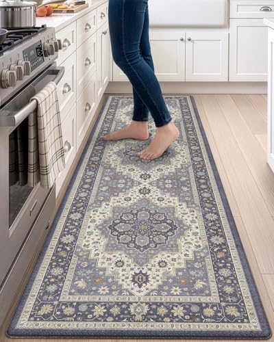 DEXI Kitchen Floor Mats Cushioned Anti Fatigue Runner Rug 24x87 Dark Grey