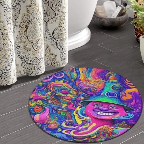 Room Sofa Yoga Soft Round Carpet, Home Decor Non Slip Kitchen Office Circle Rug, Machine Washable Modern Round Area Rug Trippy Graffiti Art, 60inch