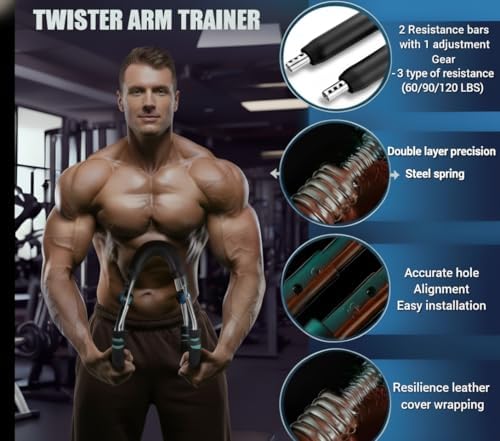 EMAN Power Twister Arm Trainer – 30–130 lbs Adjustable Resistance with 4 Built-in Steel Springs, Chest Expander & Forearm Exerciser, Includes Resistance Band, Home Gym Equipment for Men & Women