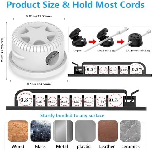ELII 328Pcs White Cable Management Kit, 8 Magnetic Cable Clips