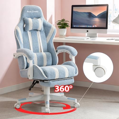 Blue and White Stripes Gaming Chair, Office Desk Chairs with Footrest and Headrest & Armrests for Women, Ergonomic High Back Computer Desk with Headrest & Lumbar