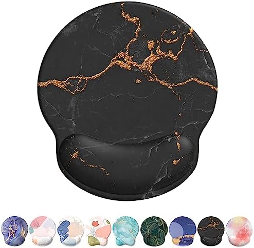 eulps Mouse Pad with Wrist Rest, Comfortable Computer Mousepad with Gel Wrist Support Smooth Surface and Non-Slip PU Base for Pain Relief, Laptop, Office & Home (Black Marble)
