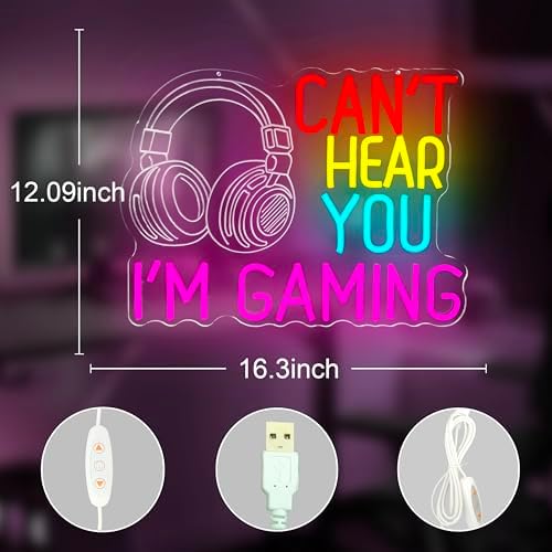 Gaming Neon Sign Can’t Hear You I’m Gaming Neon Lights for Men Dimmable Game Room LED Sign Light Up Gamer Sign for Boys Room Man Cave Birthday Neon Wall Decor Gifts for Teen