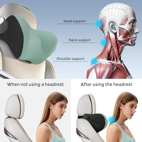 BEBAS Ergonomic Car Headrest Pillow, Memory Foam Neck Support, Green