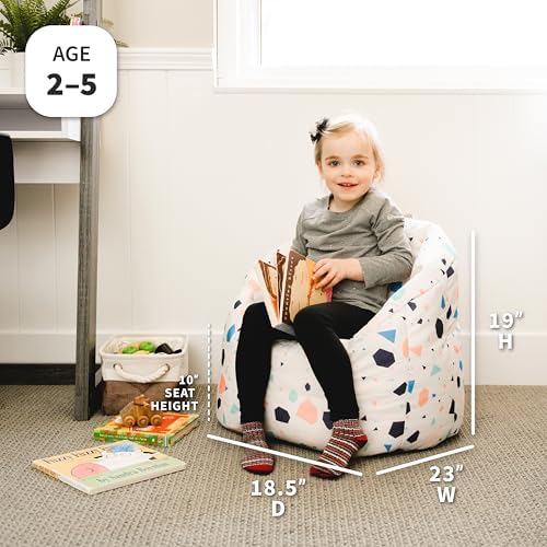 Big Joe Milano Child-Sized Bean Bag Chair for Kids Bedroom and Reading Nook, Dolce Terazzo Lenox, Durable Easy-Clean Woven Polyester, Refillable
