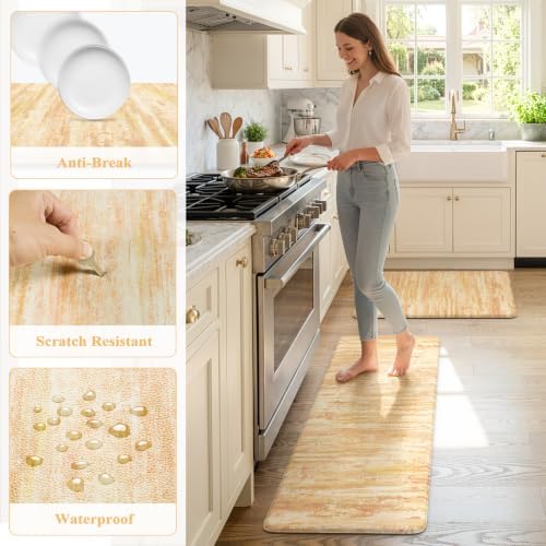 KIMODE Anti Fatigue Kitchen Mats,Autumn Orange Kitchen Rugs Sets of 2 Wider