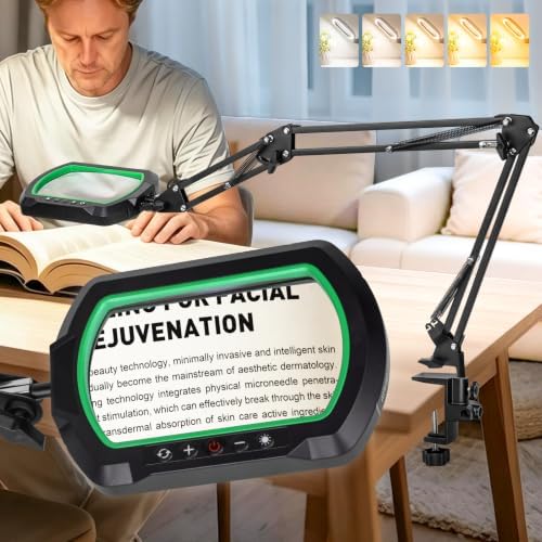 15X Rectangle 3-Section Magnifying Glass with Light and Clamp-Green