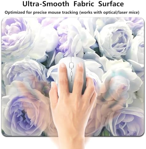 9.5x7.9 Inch Office/Gaming Mouse Pad, Soft Pastel Roses Flowers in A Dreamy Bouquet Floral Purple White Turquoise Cute Anti-Slip Mat for Desk