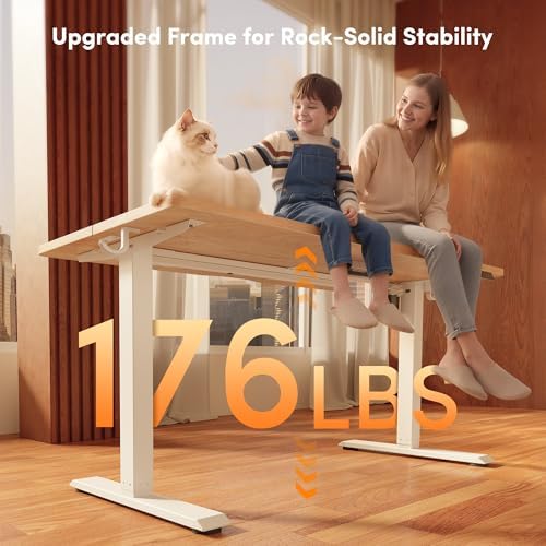 FEZIBO Standing Desk 63 × 28 Inch Electric Height Adjustable, Maple