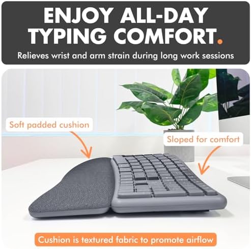 X9 Gray Ergonomic Keyboard and Mouse Wireless Combo - Split Keyboard and Mouse Set, Bluetooth/2.4G, Soft Wrist Rest, Rechargeable, Silent Keys, Multi-Device for Laptop, PC, Mac, iOS, Android