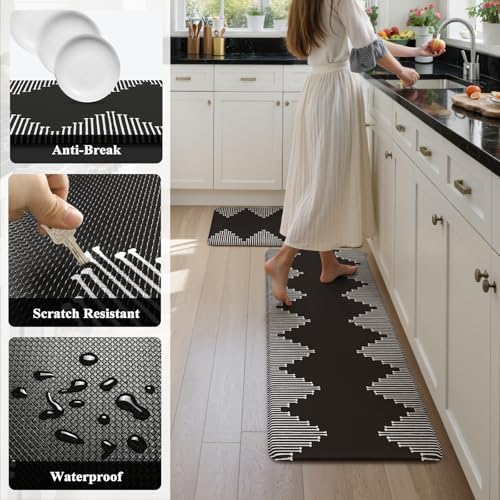 KIMODE Anti Fatigue Kitchen Mats for Floor, Black Diamond Kitchen Rugs Sets of 2, Kitchen Floor Mats Cushioned Non Slip, Memory Foam Standing Mats for Laundry Office Sink Desk 20"x47"+20"x32"