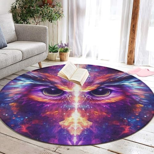 Highly Premium Quality Floor Mat, Office Chair Decor Mat, Room Sofa Yoga Soft Round Carpet Cool Space Abstract Owl Trippy Art, 24inch