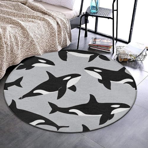 Fashion Round Area Rug Large Non Slip Carpet Unisex Home Decor Mat Orca Whale