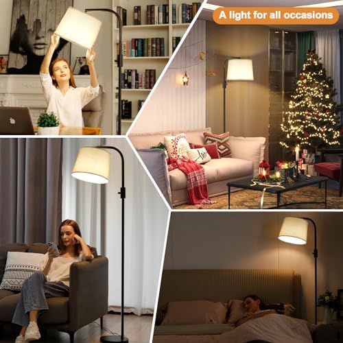 Ambimall Fully Dimmable Floor Lamp with 9W LED Bulb - Standing Lamp for Living Room with Adjustable Head, Modern Tall Light with Rotary Switch for Office, Black and Grey