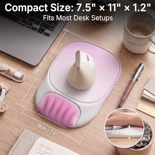 Ergonomic Mouse Pad with Wrist Rest, Sloped Memory Foam Mousepad with Wrist Support, Cooling Channels, Non-Slip Base, Smooth Lycra Surface for Office, Gaming & Home Desk (Sakura Pink)