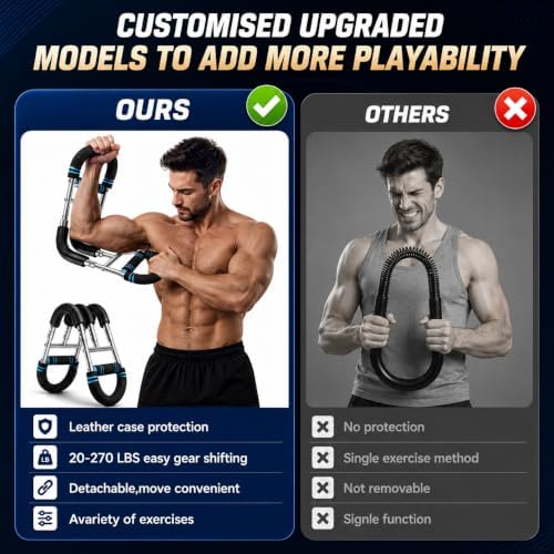 Twister Arm Trainer 20-270 lbs, NUJFITNESS Twister Bar with 3 Detachable Springs & 9 Resistance Levels, Power Chest Expander for Arm, Chest, Shoulder & Upper Body Strength Training, Home Gym Workout