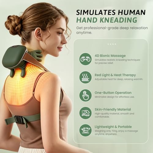2026 4D Neck Massager with Heat, Deep Tissue Pain Relief,Shoulder Massager
