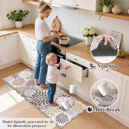 HEBE Anti Fatigue Kitchen Rugs Set of 3, Cushioned Kitchen Mats for Floor
