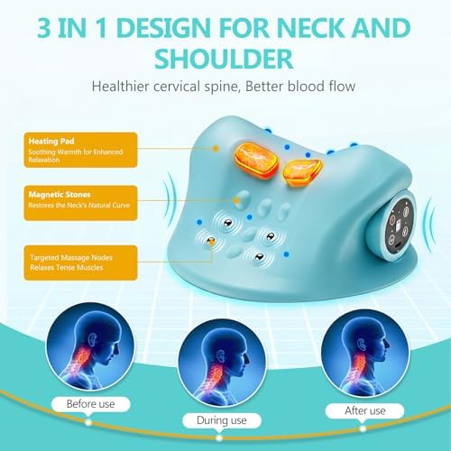 Neck Massager Pillows Cervical Device: Neckline 4-in-1 Massager with Heat Vibration 3 Level Adjustable - Portable Cervical Traction Device for Pain Relief and Muscle Relaxation at Home, Car, Office