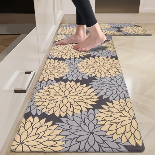 HEBE Anti Fatigue Kitchen Rugs Set of 2, Cushioned Kitchen Mats for Floor