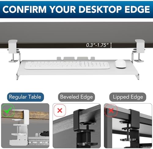 Keyboard Tray Under Desk Pull Out with Extra Sturdy C Clamp Mount System