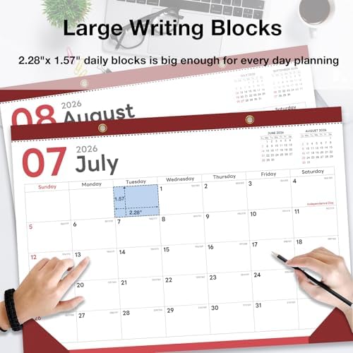 2026-2027 Desk Calendar - 18 Month Desk Calendar 2026-2027, Jul 2026 - Dec 2027, 17" x 12", Large Monthly Desktop Calendar with Daily Blocks, Thick Paper, Corner Protectors - (2 Stickers Included)