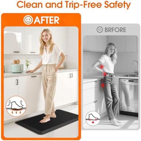 Kitchen Mat for Floor, Anti-Fatigue Mat Kitchen Rug, 17.3"x28"x0.5'', Black