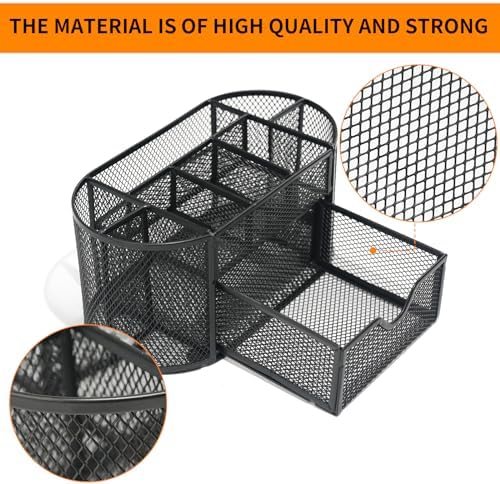Newkita Desk Organizers and Accessories with Pencil Pen Holder Supply 8 Compartments and 1 Pullout Drawer for Home, School, and Office. (Black)