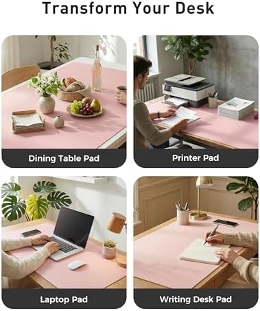 Aothia Faux Leather Desk Mat - Large Mouse Pad, Non-Slip PU Leather Blotter, Waterproof Writing Surface for Office and Home (Fairy Pink, 40" x 24")