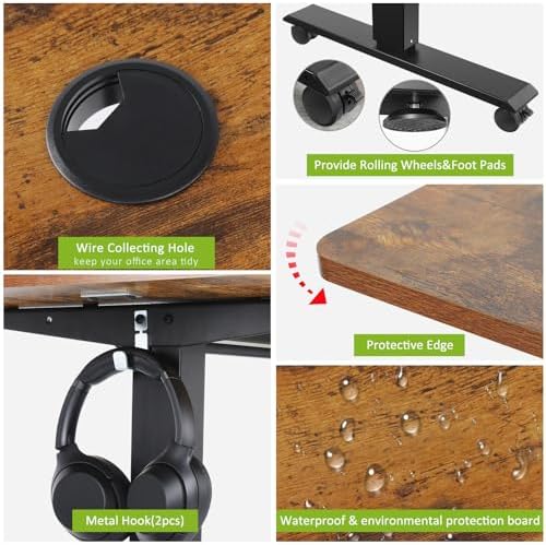 farexon 48 x 24 inch Standing Desk Electric Adjustable Height with Power Outlets, Stand up Desk with Ergonomic Workstation, Preset Heights Home Office Gaming Computer Workstations Table(Brown)