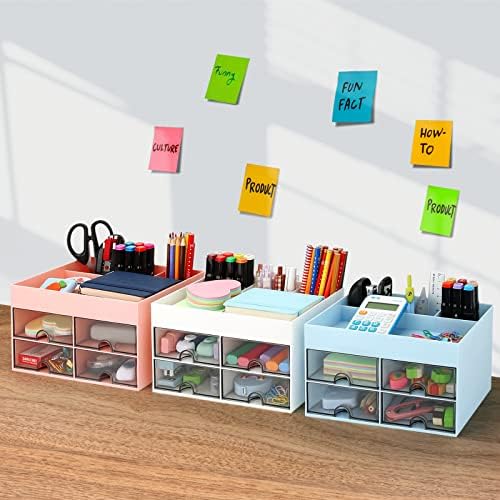 LETURE Office Desktop Organizer with Drawer, Stationary Organizer Desk Caddy, Pen/Pencil/Business Card/Sticky Note Tray/Paperclip Holder Storage Box (Blue)