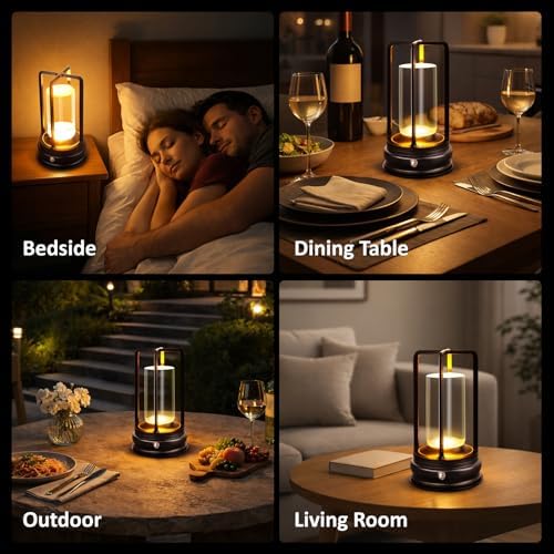 Cordless Table Lamp, Rechargeable LED Desk Lamp with 3 Color Temperatures & Stepless Dimming, Portable Touch Lamp for Bedroom, Bedside, Nightstand, Living Room, Dining Table, Home Office, Black