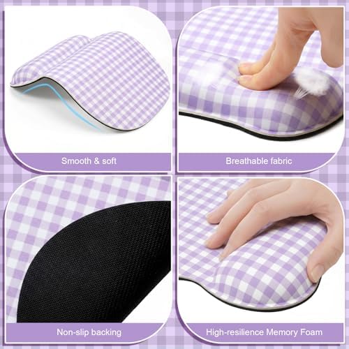 Sabary Purple Gingham Mouse Pad with Wrist Rest Checkered Mouse Pad