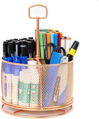 360 Degree Rotating Pen Holder for Desk (Rose Gold, with Handle)