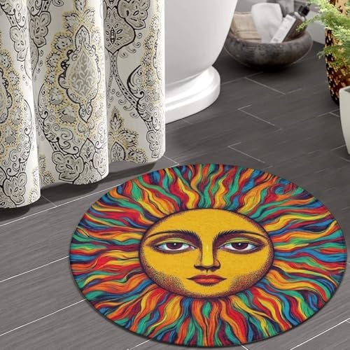Highly Premium Quality Floor Mat, Office Chair Decor Mat, Room Sofa Yoga Soft Round Carpet Trippy Sun Art, 24inch