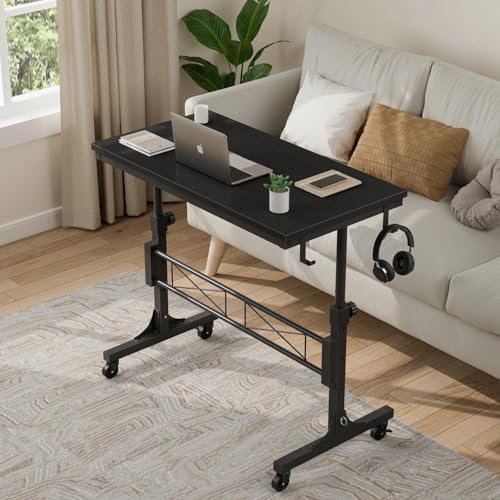 WINAZ Small Portable Rolling Standing Desk - 32 Inch Adjustable Height Mobile Teacher Podium on Wheels for Classroom, Stand Up Desks for Treadmill Walking Pad, Couch Sofa Side Laptop Table, Black