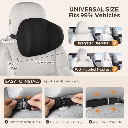BABUR Ergonomic Memory Foam Car Headrest Pillow with Dual-Wing Support