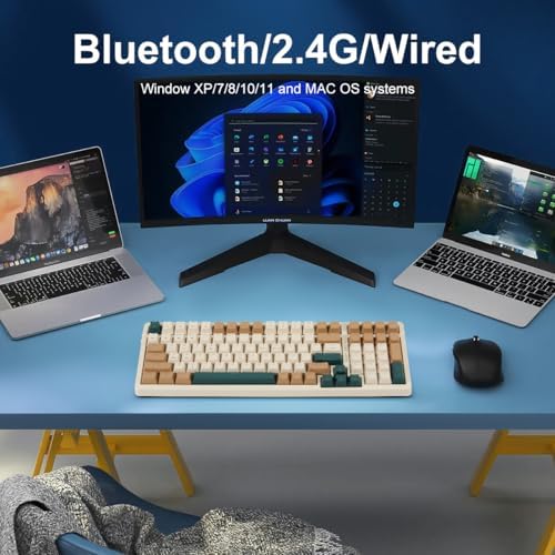 Merdia Wireless Mechanical Keyboard, Triple Mode 2.4G/USB-C/BT Gaming Keyboards 100 Keys RGB Backlit, Brown Switch Rechargeable | Brown Combo