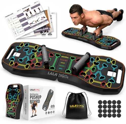 LALAHIGH Push Up Board,36 in 1 Home Gym Equipment with Ab Roller Wheel & Resistance Bands, Portable Foldable Workout Board for Full Body Strength Training Men Women,Gift for Boyfriend