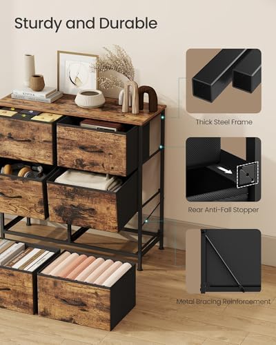 SONGMICS Dresser for Bedroom, Tall Dresser with 6 Fabric Drawers