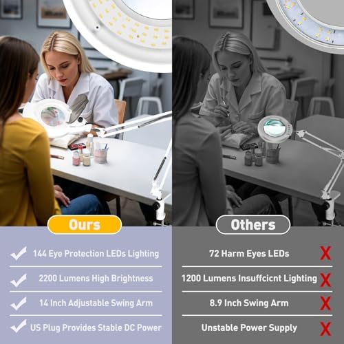 2200 Lumens Magnifying Floor Lamp, 2-in-1 Lighted Desk Magnifier