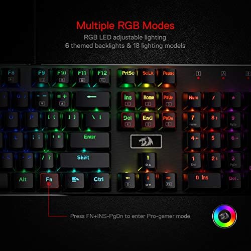 Redragon K556 Wired RGB Mechanical Gaming Keyboard, 104-Key Aluminum Board