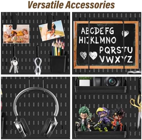 AKTOP Plastic Peg Board Wall Organizer 4-Pack, 12"x12" Pegboard Kit, Black
