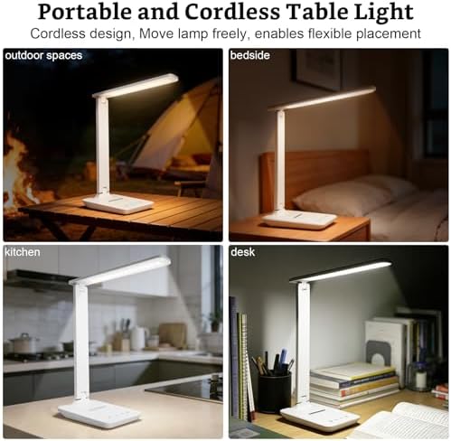 LED Portable Bright Rechargeable Desk Lamp, 4000mah Dimmable Touch Battery Operated Eye-friendly Desk Light With Charger, Adjustable Modern Cordless Table Lamps For Office Home Nail Craft Puzzle White